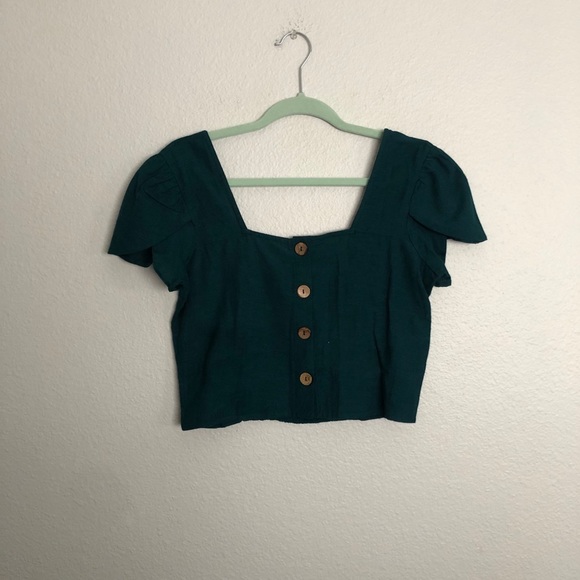 Billabong green puff sleeve button up crop top - Picture 2 of 6
